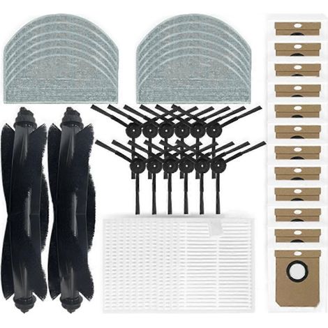 Accessoires de rechange pour aspirateur robot Eve CC/SDJ12RM : rouleau principal, brosse latérale, filtre HEPA, chiffon de nettoyage et sac à poussière. (1/5)