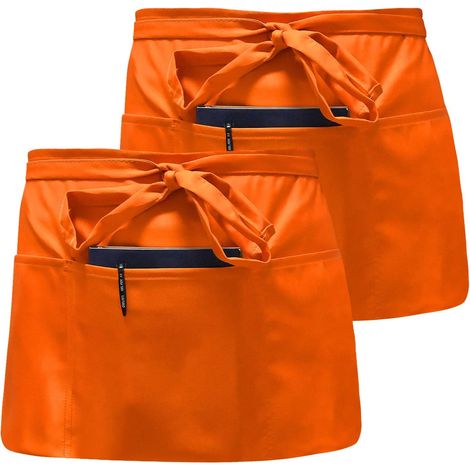 Lot de 2 Tablier Court Imperméable, Demi Tablier Unisex, Tablier Taille Professionnel, Tablier Serveur avec 3 Poches Profondes, Tablier de Cuisine pour Cuisiner, Bistro, Restaurant, Café (1/5)