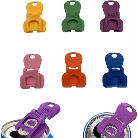 Juego de 6 abridores de latas y protectores de bebidas Easy Tab, abridor de botellas de plástico sencillo para refrescos, cerveza (1/4)