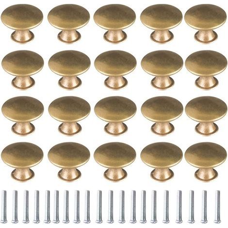 Set mit 20 gebürsteten Goldknöpfen, 30 mm, runde Vintage-Möbelgriffe aus Messing, inklusive Schrauben zur einfachen Montage. Für Kommoden und Kleiderschränke. (1/5)