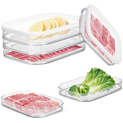Boîte de conservation à 3 compartiments pour réfrigérateur, boîte empilable pour bacon et fromage, boîte de rangement alimentaire avec couvercle (1/5)