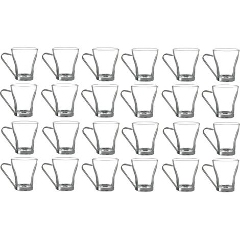 Lot de 24 tasses en Verre et Métal 20 cl  Mugs Transparents Design - 24 x 20 cl - Livraison gratuite
