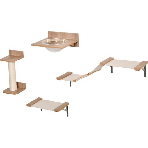 Mur d'escalade pour chat, ensemble de 4 pièces, comprenant griffoir, hamac, plateforme saut, colonne à griffer escalier. Ce mobilier mural permet à votre chat grimper dormir. Poids maximal supporté :