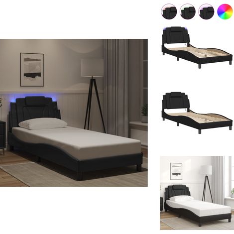 Bettgestell mit LED Schwarz 90x190 cm Kunstleder - Bettsofa - Schlafzimmermöbel - Doppelbett - Boxspringbett - Lederbett (1/5)
