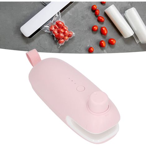 Scelleuse, chauffage rechargeable USB, appareil ménager, petit électroménager, pince de scellage pour sacs d'emballage alimentaire, rose (1/5)