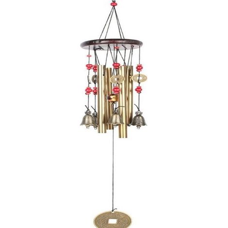 Carillon éolien traditionnel chinois – 4 tubes, 5 cloches – Jardin, balcon, extérieur – Décoration extérieure – 65 cm (1/5)
