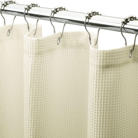 Rideau de douche beige 120 cm x 180 cm, 1 pièce en polyester avec anneau à boule en métal, rideau de douche de salle de bain, rideau de douche gaufré (1/5)