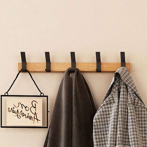 Porte-manteaux mural en bois et métal - Design minimaliste et moderne - Style élégant - Résistant capacité de 20kg (1/5)