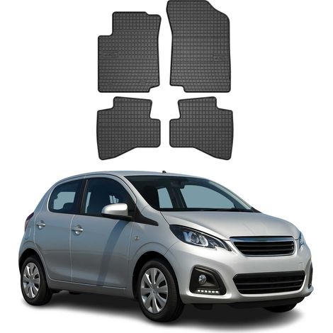 Tapis de Sol Toutes Saisons en Caoutchouc Compatible avec Peugeot 108 2014-2022 Revêtement de Sol pour Voiture - Intérieur antidérapant - Bords Hauts Noir