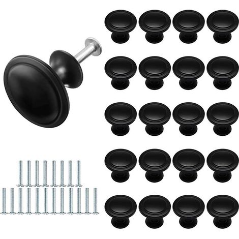 20 Pièces Noir Mat Tiroir de Porte ,Poignées de Meubles 27mm , Unique Trou Rond Boutons de Tiroir, pour Placard Armoire Cuisine (1/5)