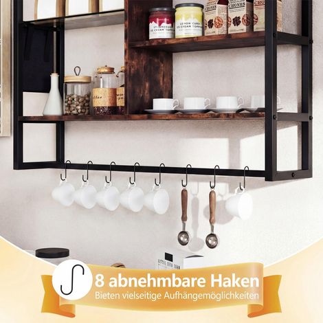 Estante flotante de pared con 8 ganchos en forma de S y bolsillo lateral, 6 niveles