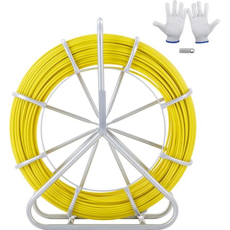 Ruban à tirer en fibre de verre, 200 m, 6,35 mm, avec dévidoir en acier, 3 têtes de tirage, pour gaines électriques et murs, non conducteur. (1/5)