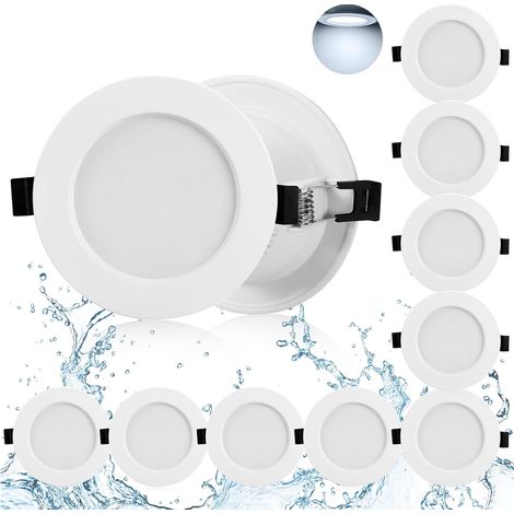 SVKBJROY Spot LED Encastrable Salle de Bain, 10 x 5W Spot LED Extra Plat Blanc Froid 6000K 310LM, Plafonnier Encastrable Ultra Plat 35MM, Trou Φ70-90mm, Spot IP44 pour Salon Chambre Cuisine AC85-265V (1/6)