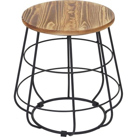 Mesa auxiliar mesita de noche taburete de madera diseño industrial Ø35cm MDJ04119 (1/4)