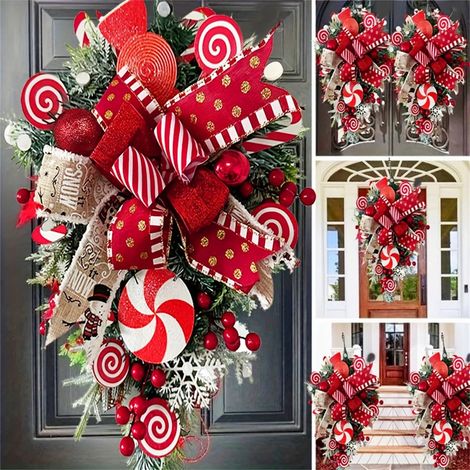 Guirlande En Forme De Sucette - Décoration De Noël Pour Porte D'Entrée Et Escalier - Intérieur Extérieur - 1 Pièce (1/5)
