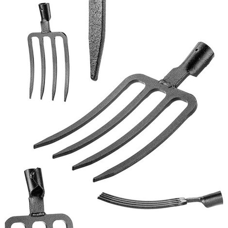 Fourche de jardin pour creuser et ameublir, fourche à creuser sans manche, fourche à creuser en acier trempé, fourche à foin légère, fourche, fourche à bêcher (noire à 4 dents) (1/5)