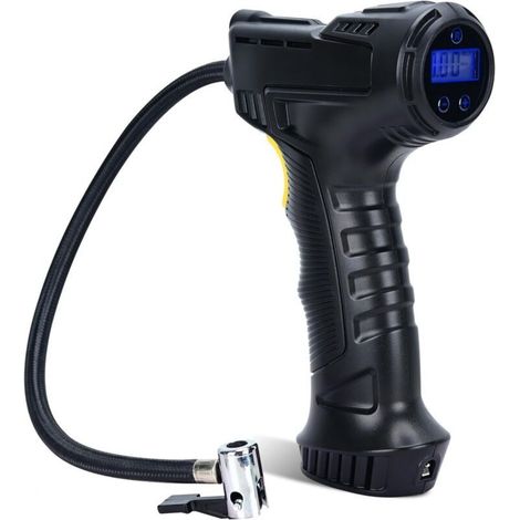 Compresseur d'air sans fil 120 W – Gonfleur de pneus avec 3 buses – Éclairage LED – Rechargeable USB – Pression max 150 psi (1/5)