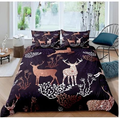 Housse De Couette 220X240 Cm Parure De Lit Adulte 3D Dessin Animé Animal Renne,Microfibre avec Fermeture Éclair,2 Taies - 86S (1/5)