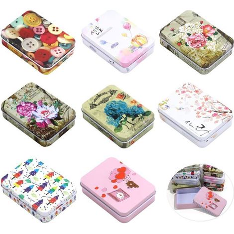 TRAHOO-8 Pièces Mini Boîte de Rangement en Métal, 90  65  25mm Fleurs Plantes Boite Metal, Rétro Mode Boîte Métallique avec[J179] (1/5)