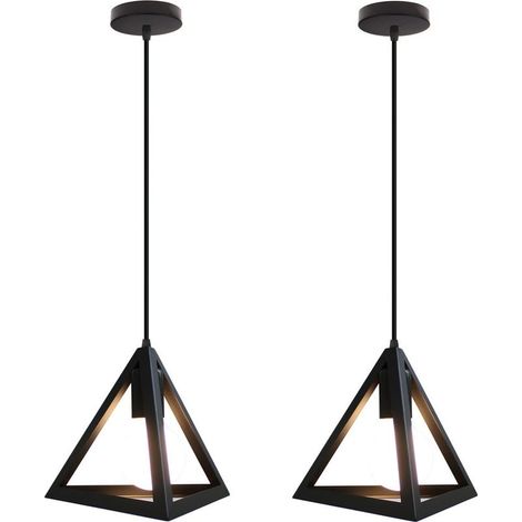 2 Pack Lustre Suspension Vintage Rétro E27 Cage Triangulaire en Métal Noir Plafonnier Luminaire Couloir Escalier Salon (1/5)