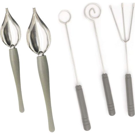 QAZQA Ensemble de 2 cuillères à décorer à dessin et 3 outils de trempage de bonbons, ensemble de cuillères à fourchette à chocolat pour décorer des assiettes décoratives, des gâteaux, du café (1/5)