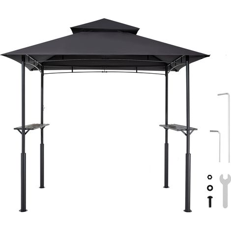 Mophorn Gazebo para Barbacoa, Estructura de Acero con Recubrimiento en Polvo de 243 x 150 x 250 cm, Techo de Doble Nivel, Estantes Laterales y Ganchos para Uso en Patio o Jardín (1/5)
