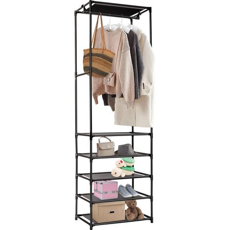 Youyijia Coat Rack Stand Clothes Hanging Rail Clothings Wardrobe Organizer Garment Rack with Shelves Metal Frame Wooden Shelving Unit for Entryway Bedroom Hallway (1/5)