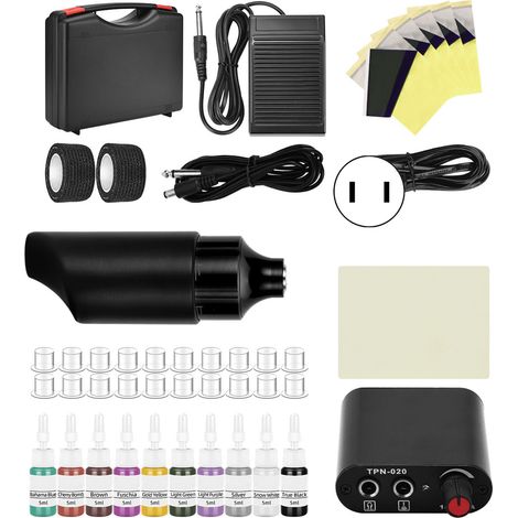 Kit tatouage rotatif stylo machine noir avec bloc d'alimentation mini 90-265V prise US, liner et shader, idéal débutant (1/5)