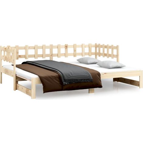 Lit adulte pour 2 personnes, Structure de lit, Assemblage Facile, Lit coulissant 2x(80x200) cm Bois de pin massif OIB7712E (1/5)