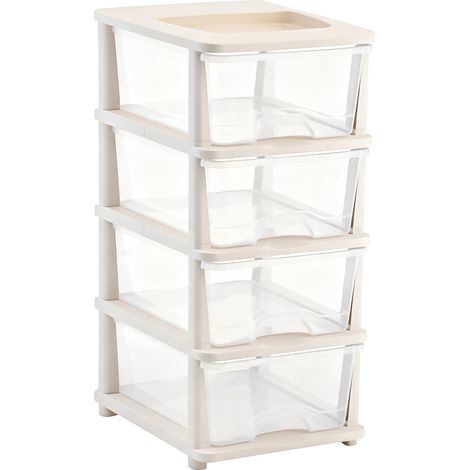 Meuble de rangement à tiroirs - 4 niveaux ajustables en PP beige transparent pour cuisine salle de bain (1/5)