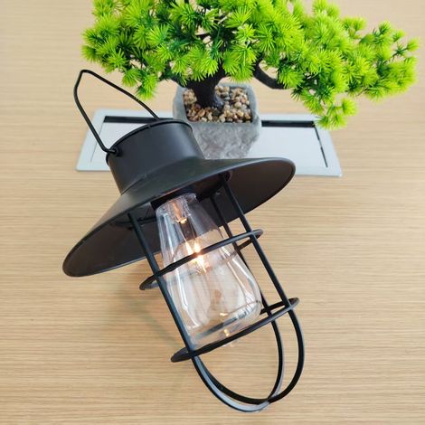 Lampe solaire suspendue pour jardin, lanterne LED à filament, étanche, blanc chaud, pour terrasse, balcon et camping, noire (1/4)