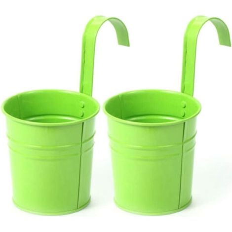 MUMU 2pcs Metal Hanging Planters with Drainage Holes for Garden Balcony Fence Patio Decoration (Green) (1/4)