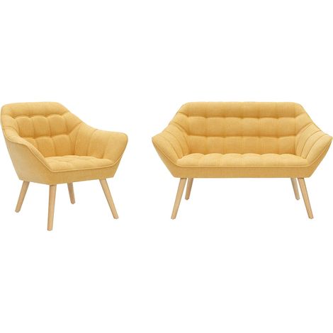 Canapé 2 places et fauteuil en tissu jaune moutarde CASERTA (1/5)
