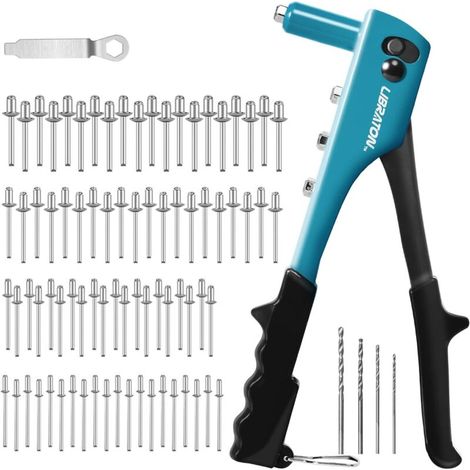 Riveteuse Manuelle Pince à Riveter Ensemble Interchangeables avec Rivets 80 Pièces pour 4 Types de HSS Forets Automobile, Chemin Fer, Meubles, Instrument - rivets pop légère (1/5)