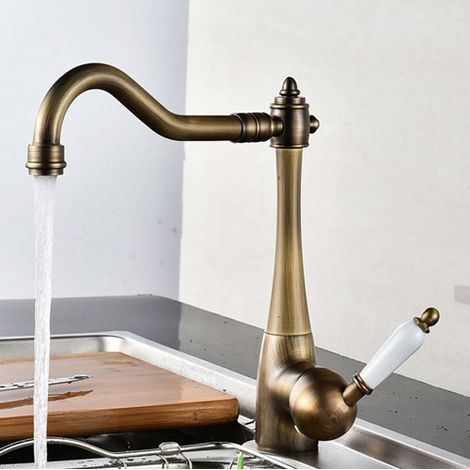 Robinet de Cuisine , Laiton Antique , robinet de cuisine antique orientable à 360°, robinet d'évier maison de campagne à haute pression , robinet mitigeur de cuisine (1/5)