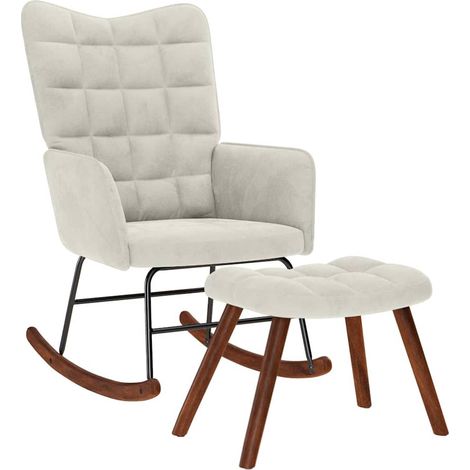 Schaukelstuhl mit Hocker Creme Samt