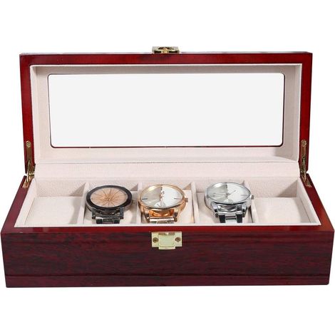 Boîte à Montres en Bois, Organisateur à 5 Grilles avec Fenêtre Transparente pour un Rangement de Montre élégant pour les Amateurs de Montres 10,4 X 4,3 X 3,1 Pouces (1/5)