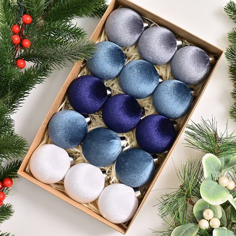 Boule De Noel - 15 Pièces - Velours Bleu - Diamètre 6 Cm - En Plastique Résistant - Décoration Intérieure Noël (1/4)