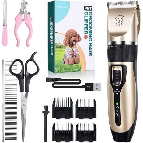 Tondeuse Chien Chat Électrique, Tondeuse Animaux sans Fil Rechargeable Professionnelle avec Rasoir Réglable, à Faible Bruit (1/4)