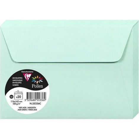 Enveloppe - CLAIREFONTAINE - Pollen - 120g - 114x162 mm - Vert jade - Paquet de 20