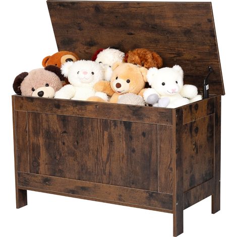 VEVOR Banco de Almacenaje Infantil Multifuncional, Hecho de MDF, Caja de Juguetes de Madera, con Bisagra de Seguridad, Arcón para Sala de Juegos, Salón o Recibidor, 754 x 389 x 480 mm, Marrón (1/5)