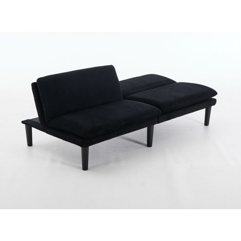 CAIziCanapé 2 places réglable en trois positions, noir, 106-140-180° – pieds ronds en plastique noir, revêtement en velours côtelé, structure à lattes en bois, canapé lounge détendu pour salon et home (1/5)