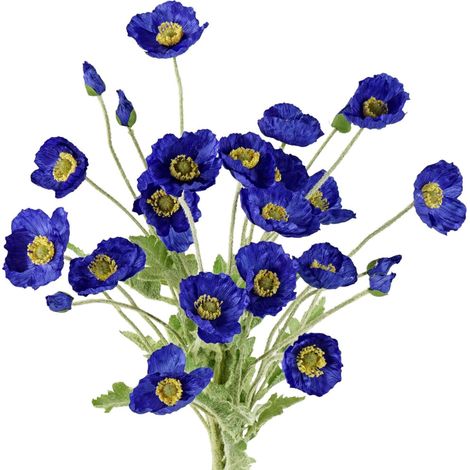 10 coquelicots artificiels, en soie simulée, avec tiges, adaptés aux mariages, à la décoration intérieure, aux décorations de fête et aux centres de table (Bleu royal). (1/5)