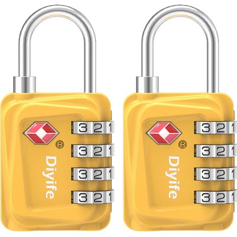 2 Packs TSA Luggage Locks, Cadenas de Sécurité à 4 Chiffres, Cadenas à Bagages Cadenas à Combinaison, Verrouillage du Code pour Les Valises de Voyage, Jaune (1/5)