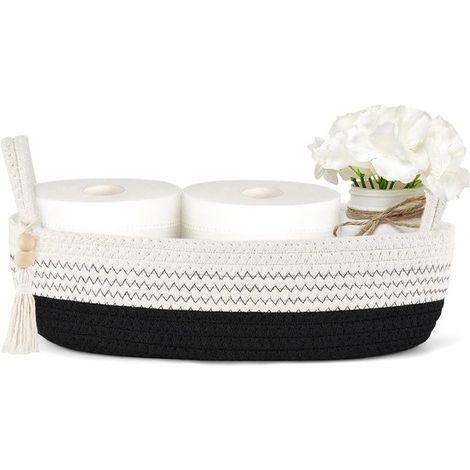 Cesto in corda intrecciata 33 cm L x 15 cm P Bianco e nero (1/4)