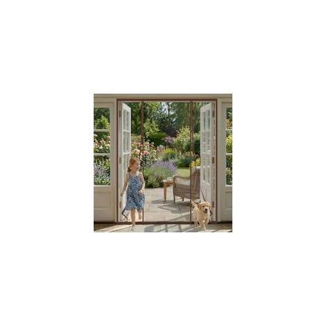 Moustiquaire Porte Fenetre 200x240cm Aimantée à Double Ouverture Latérale \u2013 Rideau Anti-Mouches et Moustiques avec Maille Très Dense, Idéal pour Porte de Balcon et Terrasse (Marron) (1/5)