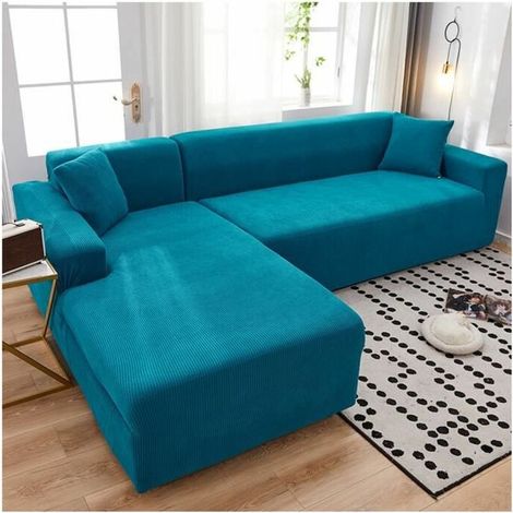 Copridivano elasticizzato Copridivano in poliestere Copridivano elasticizzato per divano a forma di L blu 1 posto (90-140 cm) Comodo e resistente