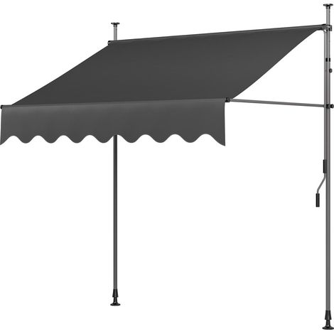 LIFERUN 200 x 120cm Klemmmarkise Balkonmarkise Sonnenschutz mit Handkurbel, UV-beständig höhenverstellbar, aus Metall und Polyester, ohne Bohren, Grau (1/5)
