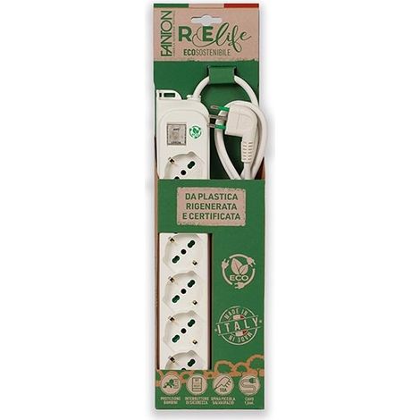 Mehrfachsteckdose OMEGA ECO 6 Steckdosen Schuko 2P+T 16A Kabel 1,5m Stecker Italienisch Std. 2P+T 10A mit Schalter Fanton 474304ECO