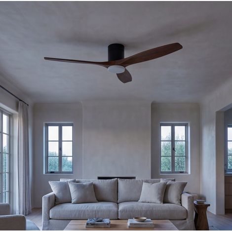 Forlight - Ventilador de Techo Stem Evo, Ø1320mm, Motor DC Silencioso, 30W + 20W LED, LED Integrado, CCT Seleccionable, 3000K - 4000K - 5000K, Regulable, Negro, Palas Madera Oscura